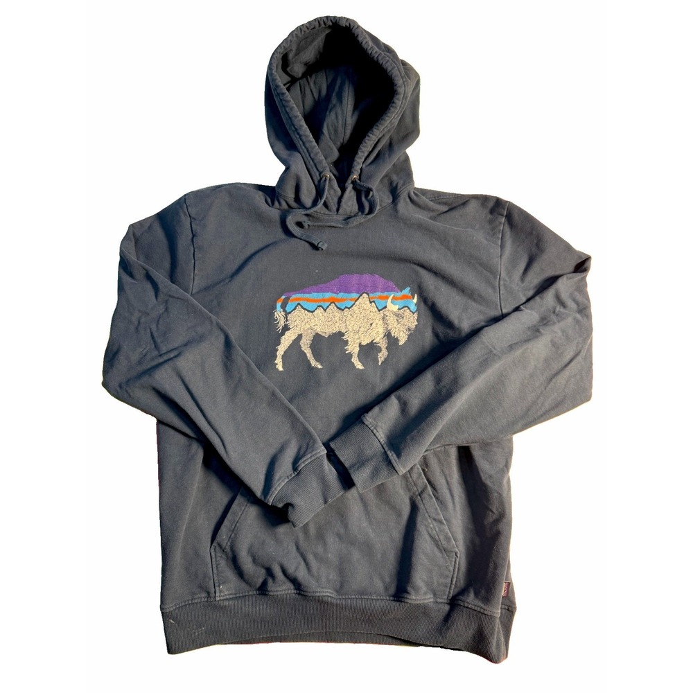 Patagonia Hoodie Mens XL Blue Pullover Fleece Bison Graphic Uprisal Hoody